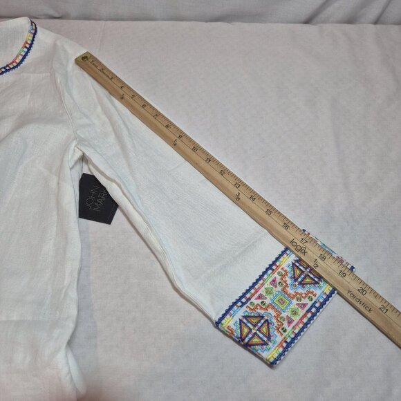 John Mark Womens Embroidered Linen Blouse  size S White Long Sleeve - Picture 13 of 14
